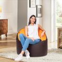Amazon Brand - Solimo Premium Faux Leather Muddha Bean Bag Filled with Beans | 120 Kg, 4 XL | Brown & Orange...