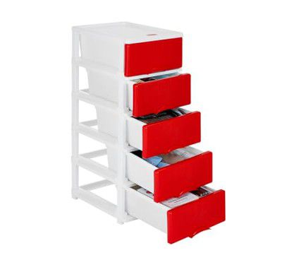 Amazon Brand - Solimo Premium Plastic Multipurpose Modular Drawer for Home and Office - Small (5 Racks, Red, Rattan Design)