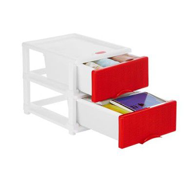 Amazon Brand - Solimo Premium Plastic Multipurpose Modular Drawer for Home and Office - Small (2 Racks, Red, Rattan Design)