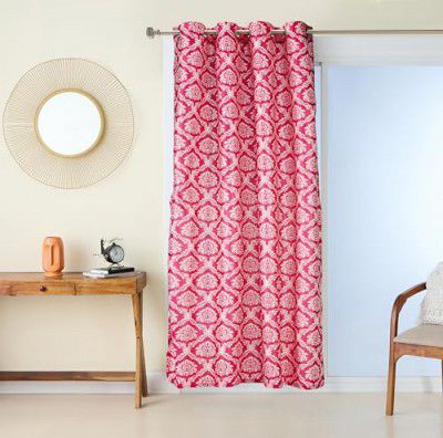 Amazon Brand - Solimo Premium Polyester Cotton Curtains | 150 GSM | 7 FT | Damask Print | Easy Maintenance (Set of 2, Pink)