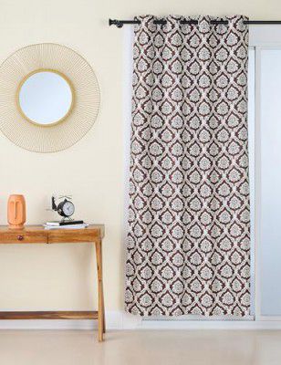 Amazon Brand - Solimo Premium Polyester Cotton Curtains | 150 GSM | 7 FT | Damask Print | Easy Maintenance (Set of 2, Coffee)