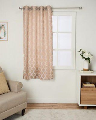 Amazon Brand - Solimo Premium Polyester Curtains | 225 GSM | 5 FT | Geometric Print Fabric | Easy Maintenance (Set of 2, Cream)