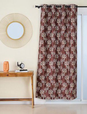 Amazon Brand - Solimo Premium Polyester Opaque Tab Top Curtains| 225 GSM | 7 Ft | Floral Print Fabric | Easy Maintenance (Set of 2, Coffee)