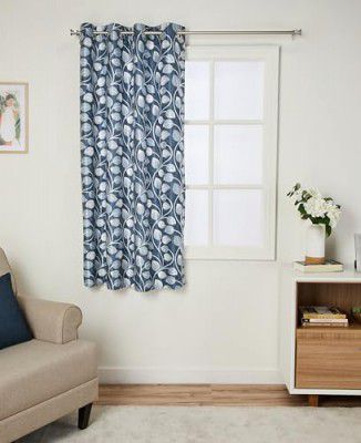 Amazon Brand - Solimo Premium Polyester Opaque Tab Top Curtains| 225 GSM | 5 Ft | Leaf Print Fabric | Easy Maintenance (Set of 2, Grey)