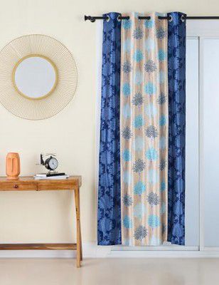 Amazon Brand - Solimo Premium Polyester Opaque Tab Top Curtains| 135 GSM | 7 Ft | Floral Print Fabric | Easy Maintenance (Set of 2, Aqua)