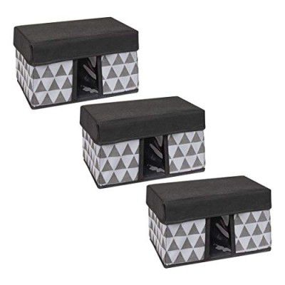 Amazon Brand - Solimo Printed Fabric Rectangular Storage Box, Small, Set of 3, Dark Grey