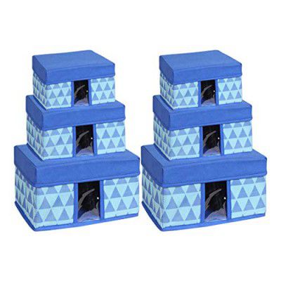Amazon Brand - Solimo Printed Fabric Rectangular Storage Box, Set of 6, Medical Blue