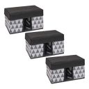 Amazon Brand - Solimo Printed Fabric Rectangular Storage Box, Small, Set of 3, Dark Grey...