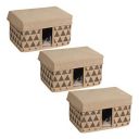 Amazon Brand - Solimo Printed Fabric Rectangular Storage Box, Small, Set of 3, Brown...