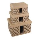 Amazon Brand - Solimo Printed Fabric Rectangular Storage Box, Set of 3 pcs, Brown...