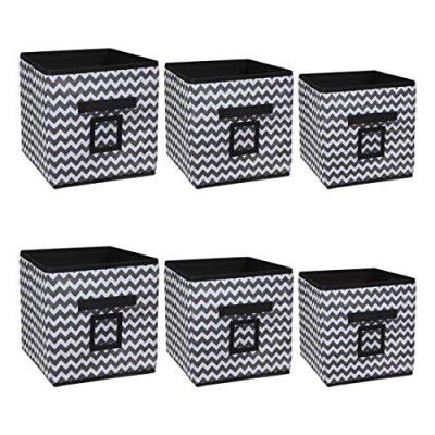 Amazon Brand - Solimo Printed Fabric Storage Box, Small, Set of 6, Black
