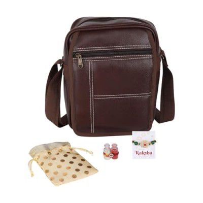 Amazon Brand - Solimo Rakhi Gift Combo Gift Hamper for Brother- Vegan Leather Sling Cross Body