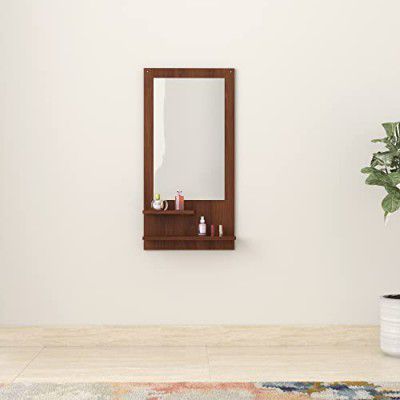 Amazon Brand - Solimo Rendes Engineered Wood Dressing Table Mirror with Shelves & Hooks, Asian Walnut