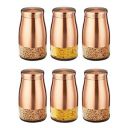 Amazon Brand - Solimo Rose Gold Tapered Glass Jar | Multipurpose Kitchen Organizer with See-Through Window | 1150 ml Set of 6...
