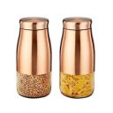 Amazon Brand - Solimo Rose Gold Tapered Glass Jar | Multipurpose Kitchen Organizer with See-Through Window | 1800 ml Set of 2...