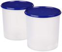 Amazon Brand - Solimo Round Plastic Container, 3 litres, Set of 2, Blue...
