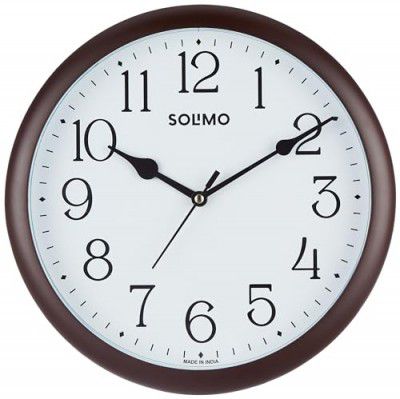 Amazon Brand - Solimo Round Wall Clock | Plastic | 11 Inch | Brown