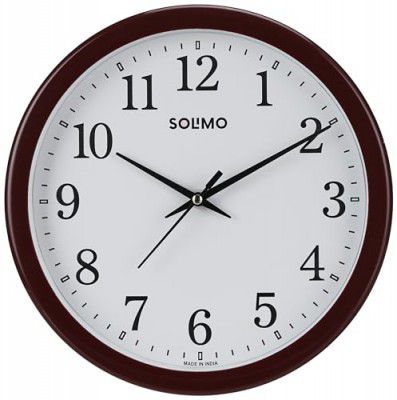 Amazon Brand - Solimo Round Wall Clock | Wooden Look | Plastic | 10 Inch | Brown