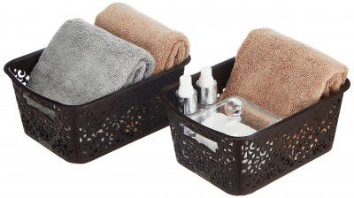 Amazon Brand - Solimo Royal Multipurpose Storage Basket - Small (Set of 2, Brown)