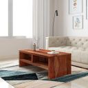 Amazon Brand - Solimo Rusteeq Coffee Table with 2 Shelves (Sheesham Wood, Natural Finish)...