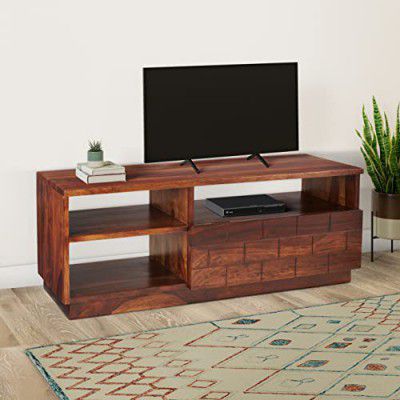 Amazon Brand - Solimo Santafy Solid Sheesham Wood TV Unit with 1 Drawer and 1 Shelf (Natural Finish)