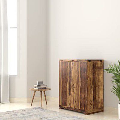 Amazon Brand - Solimo Saugus Solid Sheesham Wood Bar Cabinet, Natural Finish, 2 Doors