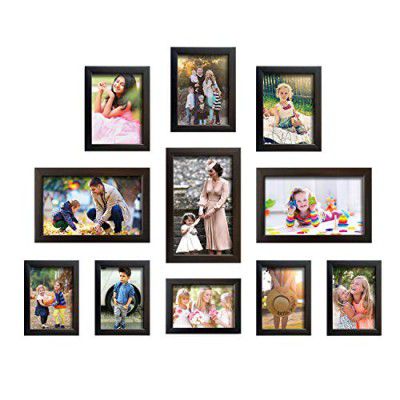 Amazon Brand - Solimo Set of 11 Photo Frames (4"X6":5pcs, 5"X7":3pcs & 6"X10":3pcs), Brown