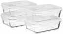 Amazon Brand - Solimo Set of 4 Borosilicate Glass Containers | Air-Vent Lids| For Kitchen/Tiffin | Rectangle| 1,000 ml Each| Transparent...