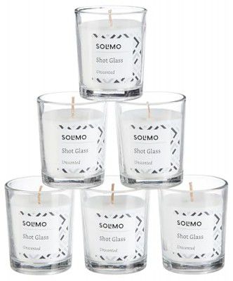 Amazon Brand - Solimo Shot Glass Candles | Unscented | Smokeless | No Residue | 10 Hours Burn Time (Set of 6, White)