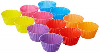 Amazon Brand - Solimo Silicone Baking Cup, Set of 12, Multicolour