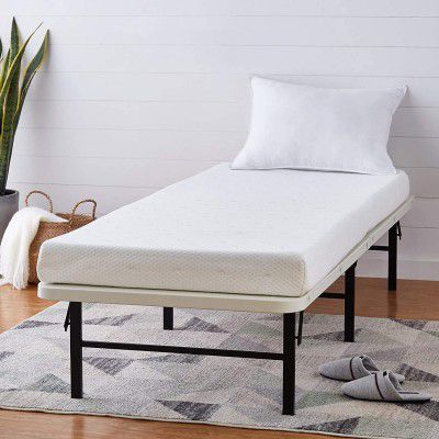 Amazon Brand - Solimo Single Folding Metal Bed (Black & Beige)