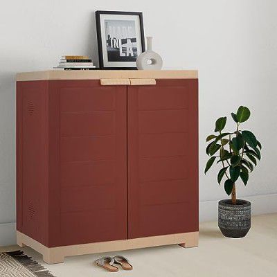 Amazon Brand - Solimo Small Plastic Shoe Rack (Red Colour) | Shoe Cabinet | Living Room
