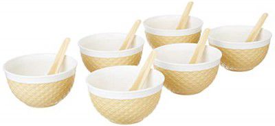Amazon Brand - Solimo Soup Set with Box, 12 Pieces Bowl, Beige, Plastic