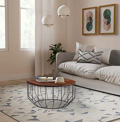 Amazon Brand - Solimo Spatsi Iron Coffee Table (Solid Sheesham Wood, Natural Finish)