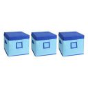 Amazon Brand - Solimo Square Fabric Storage Box with Lid, Set of 3, (Medical Blue and R. Blue, Medium)...