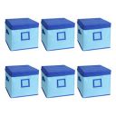 Amazon Brand - Solimo Square Fabric Storage Box with Lid, Set of 6, (Medical Blue and Royal Blue, Small)...
