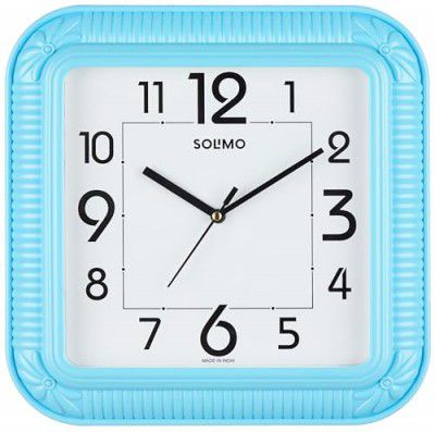 Amazon Brand - Solimo Square Wall Clock | Plastic | 12 Inch | Sky Blue