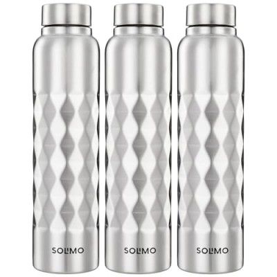 Amazon Brand - Solimo Stainless Steel Cubix Water Bottles Set of 3, 1L Each