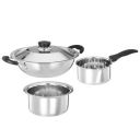 Amazon Brand - Solimo Stainless Steel - 3 Pcs Kitchen Delight Cookware Set (15 Cm Sauce Pan, 23 Cm Kadai with Ss Lid, 20 Cm Tope), Silver...