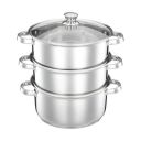 Amazon Brand – Solimo Stainless Steel 3-Tier Steamer with Glass Lid | 24 cm ...