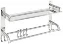 Amazon Brand - Solimo Stainless Steel Bathroom Shelf/Rack with Towel Holder/Towel Hooks/Bathroom Accessories Wall-Mount (Chrome Finish) (2-Tier)...