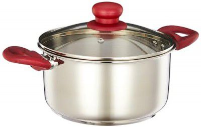 Amazon Brand - Solimo Stainless Steel Casserole with Glass Lid Dishwasher-Safe | 20 Cm | 2.9 L, 2900 Ml