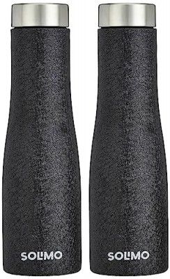 Amazon Brand - Solimo Stainless Steel Fridge Water Bottle|Textured Black Finish (Set Of 2), 1000 milliliter