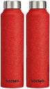 Amazon Brand - Solimo Stainless Steel Fridge Water Bottle | 1000 ml | Textured Red Finish (Set of 2)...