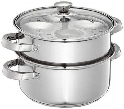 Amazon Brand - Solimo Stainless Steel Idli Cum Modak Maker with Glass lid, Induction base (20cm, 3L)