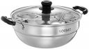 Amazon Brand - Solimo Stainless Steel Multi Kadai Induction Base, with Glass Lid & 2 Idli Plates...