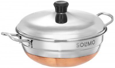 Amazon Brand - Solimo Stainless Steel Multi Kadai with Induction Base, 2 Plates for Idli