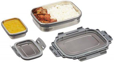 Amazon Brand - Solimo Stainless Steel Small Tiffin Box | 2 Containers (610ml, 140ml)