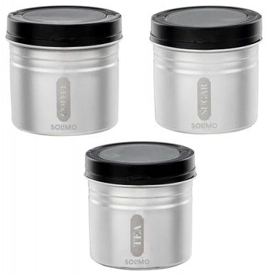 Amazon Brand - Solimo Stainless Steel Sterling Container Set of 3 | Easy To Clean (450ml each, Black)