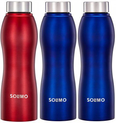 Amazon Brand - Solimo Stainless Steel Water Bottles | Set of 3 |1 L | Red, Blue